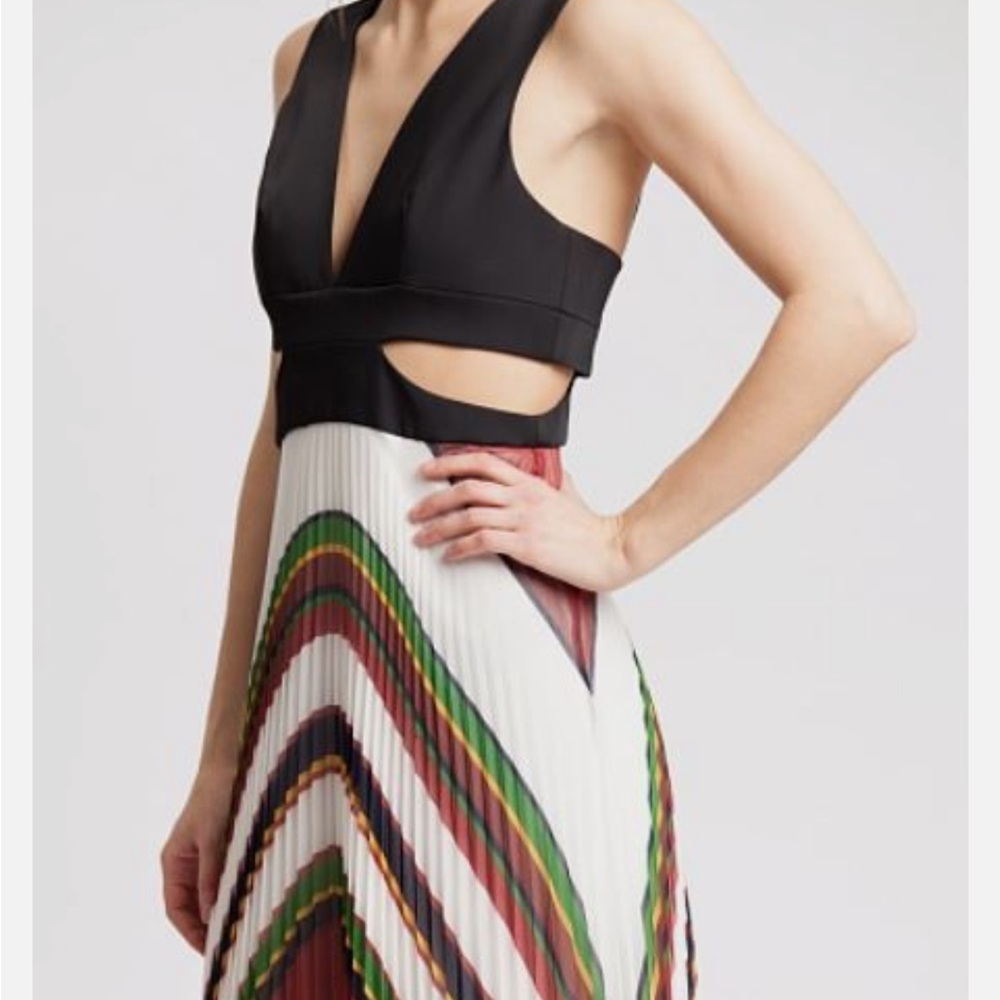 BCBG MAXAZRIA DRESS LONG MAXI GOWN PLEATED MARYNA RED BLACK WHITE